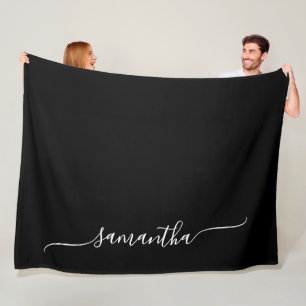Black and White Simple Swash Signature Name Fleece Blanket