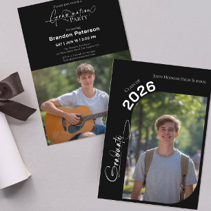 Black and White Simple Two Photo Graduation Party Invitation