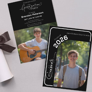 Black and White Simple Two Photo Graduation Party Invitation