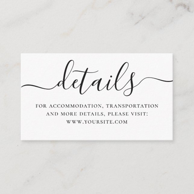 Black and white simple wedding details + QR Code Enclosure Card (Front)
