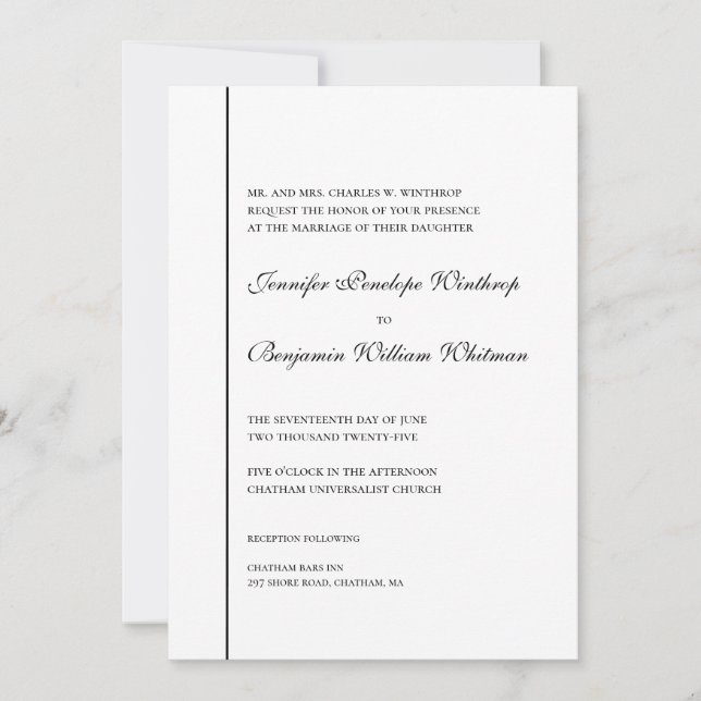 Black and White Simply Elegant Wedding Invitation (Front)