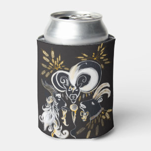 Black and white Singing Goats ink illustration Can Cooler