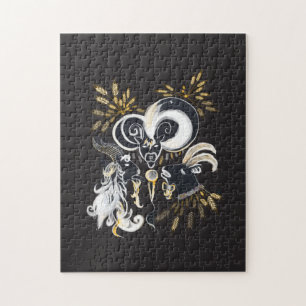 Black and white Singing Goats ink illustration Jigsaw Puzzle