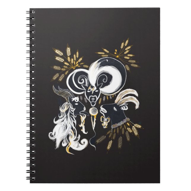 Black and white Singing Goats ink illustration Spiral Notebook (Front)