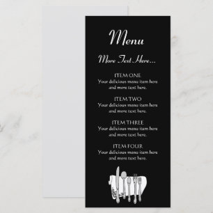 Black and White Siverware Design Menu 4x9 inch