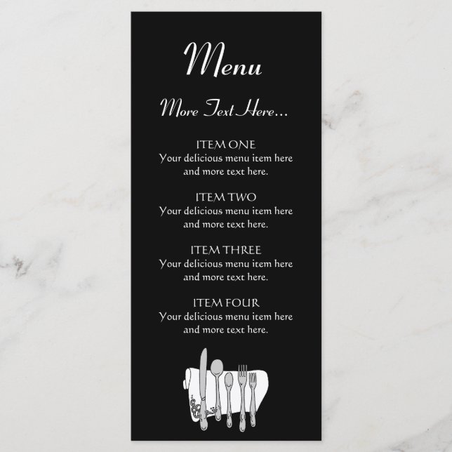 Black and White Siverware Design Menu 4x9 inch (Front)
