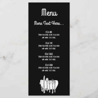 Black and White Siverware Design Menu Rack Card