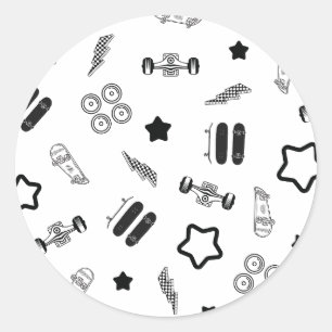 Black and White Skateboarding Round Sticker