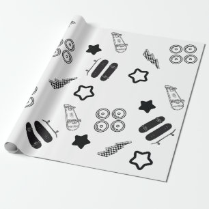 Black and White Skateboarding Wrapping Paper