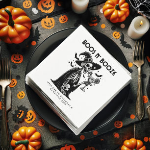 Black and White Skeleton Halloween Party Napkin