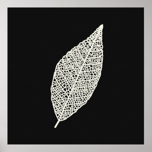 Black and White Skeleton Leaf line art Poster