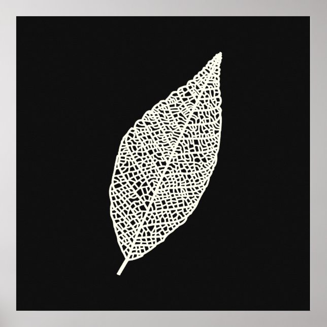 Black and White Skeleton Leaf line art  Poster (Front)