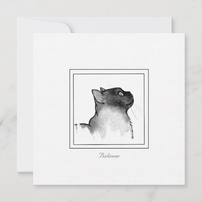 Black and White Sketch of a Balinese Cat  Card (Front)