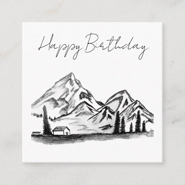 black and white sketch of Mountains Enclosure Card (Front)
