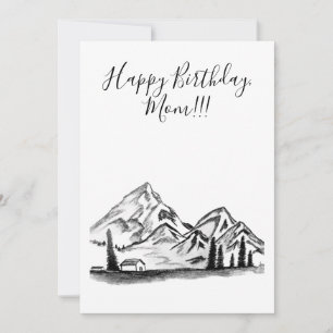 black and white sketch of Mountains Holiday Card