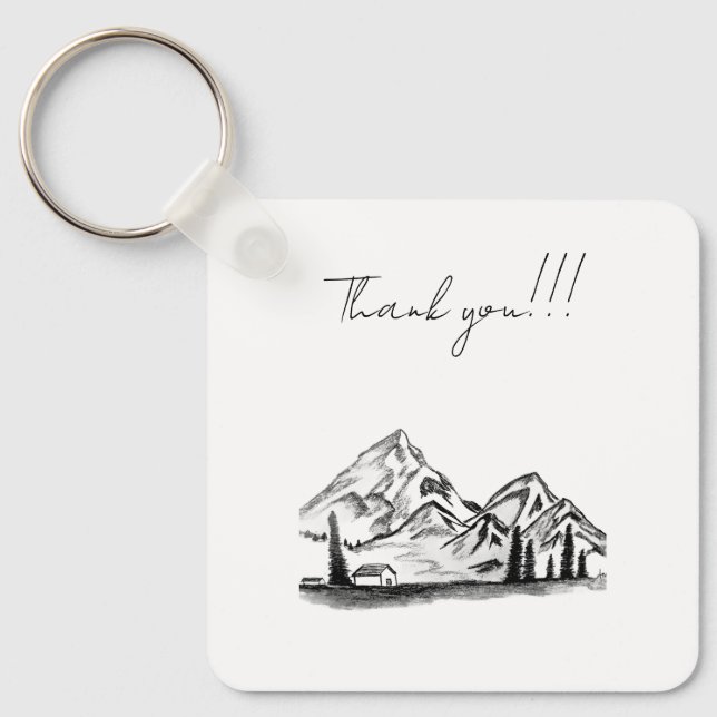 black and white sketch of Mountains Key Ring (Front)