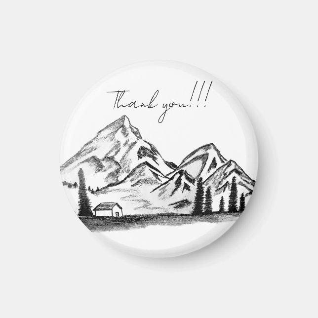 black and white sketch of Mountains Magnet (Front)