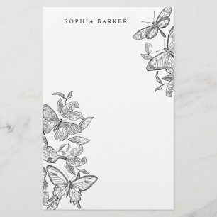 Black and White Sketched Butterflies Stationery