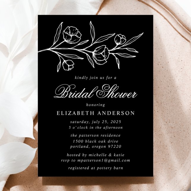 Black and White Sketched Floral Bridal Shower Invitation (Creator Uploaded)