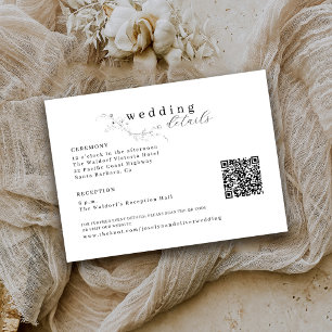 Black and White Sketched Floral QR Code Wedding Enclosure Card