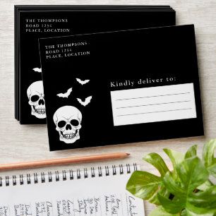 Black And White Skull And Bats Halloween Envelope