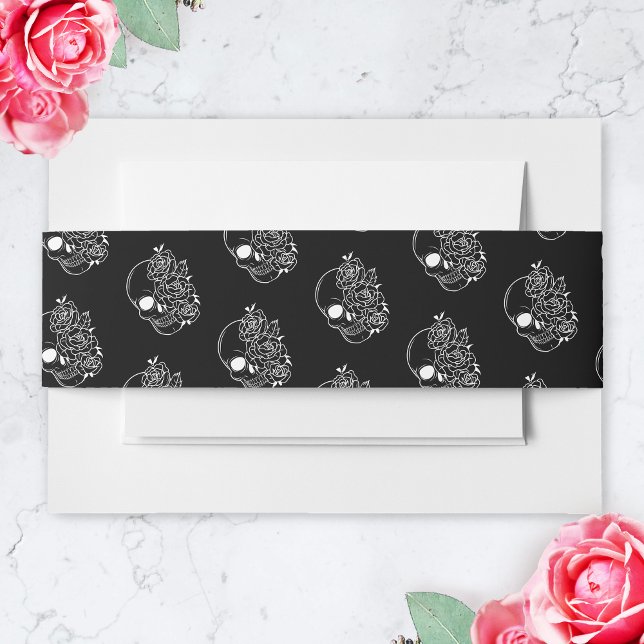 Black And White Skull Gothic Wedding Invitation Invitation Belly Band (Gothic wedding band)