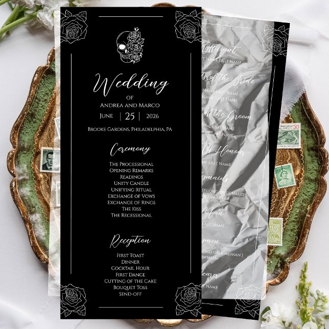 Black And White Skull Gothic Wedding Program (Black And White Tattoo Gothic Wedding Program)
