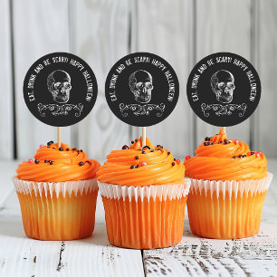 Black and White Skull Halloween Party Favour Classic Round Sticker
