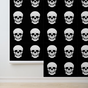 Black And White Skull Head Halloween Pattern Wallpaper