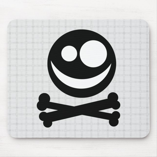 Black and White Skull. On Grey Check. Mouse Pad (Front)
