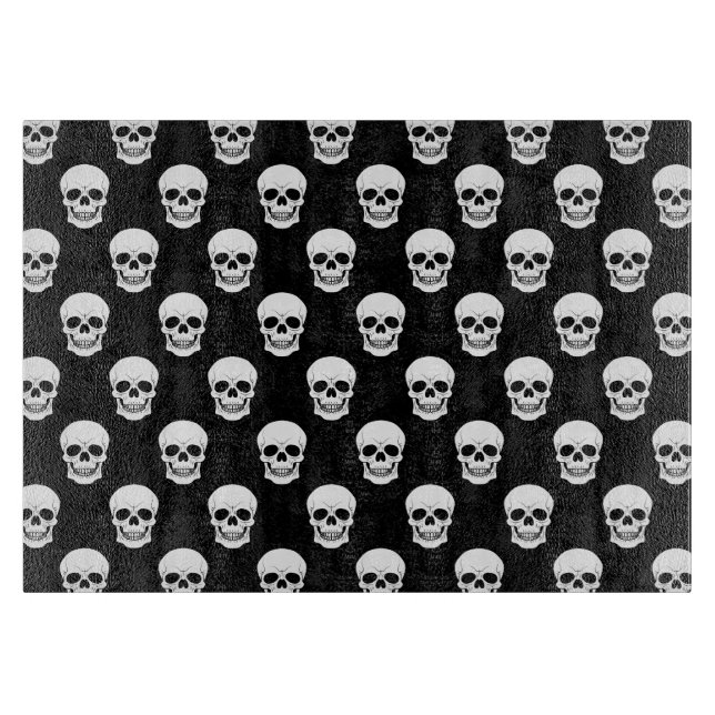 Black And White Skull Pattern Halloween Cutting Board (Front)