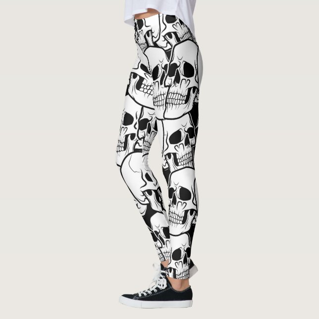 Black and White Skull Pattern Leggings (Left)