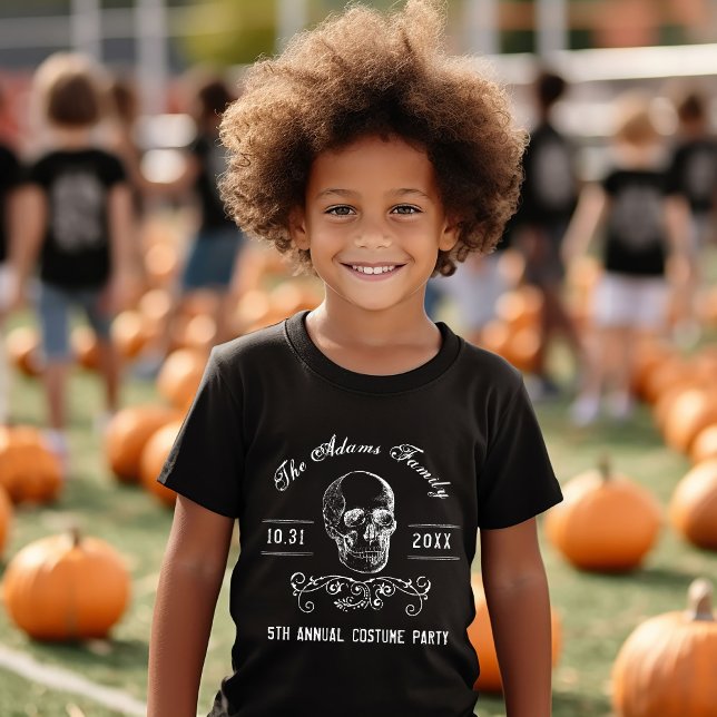 Black and White Skull Personalised Halloween Party T-Shirt (Creator Uploaded)