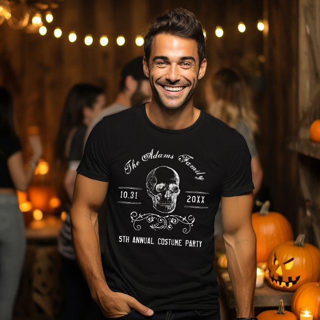 Black and White Skull Personalised Halloween Party T-Shirt (Creator Uploaded)