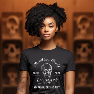 Black and White Skull Personalised Halloween Party T-Shirt