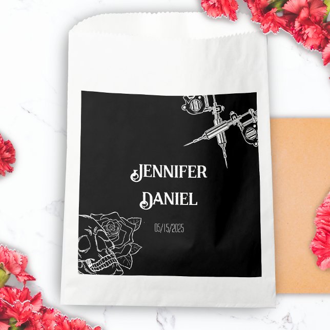 Black and White Skull Tattoo Wedding Favour Bags (Black and White Skull Tattoo Wedding Favor Bag)
