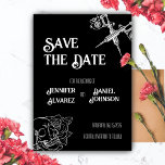Black and White Skull Tattoo Wedding Invitation<br><div class="desc">Black and White Skull Tattoo Wedding Save the Date. Black and white magnetic wedding save the date with skull and tattoo machine or tattoo gun. This minimalist and alternative style is perfect for a couple who loves tattoos, punk, and goth aesthetic. This wedding save the date will become a perfect...</div>