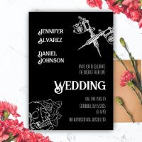 Black and White Skull Tattoo Wedding Invitation