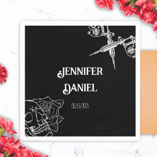 Black and White Skull Tattoo Wedding Napkin