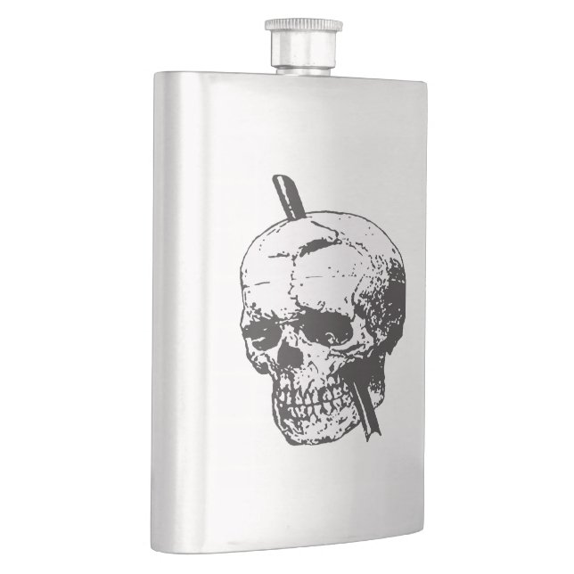 Black and White Skull With Tamping Iron Vector Hip Flask (Right)