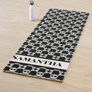 Black and White Skulls and Crossbones Yoga Mat