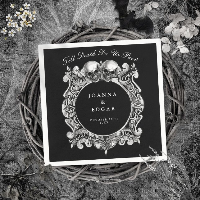 Black And White Skulls Gothic Wedding Napkin (Black And White Skulls Gothic Wedding Napkins)
