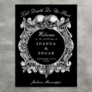 Black And White Skulls Gothic Wedding Welcome Sign