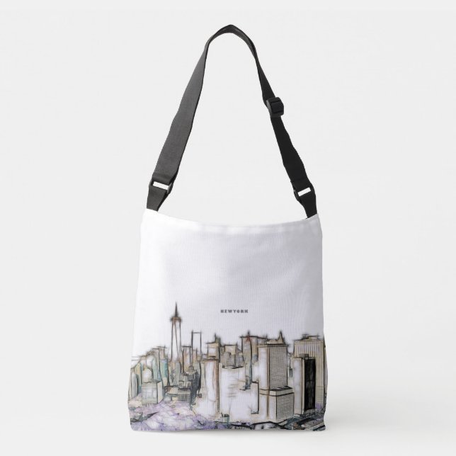 Black And White Skyline New york City Drawing Crossbody Bag (Front)