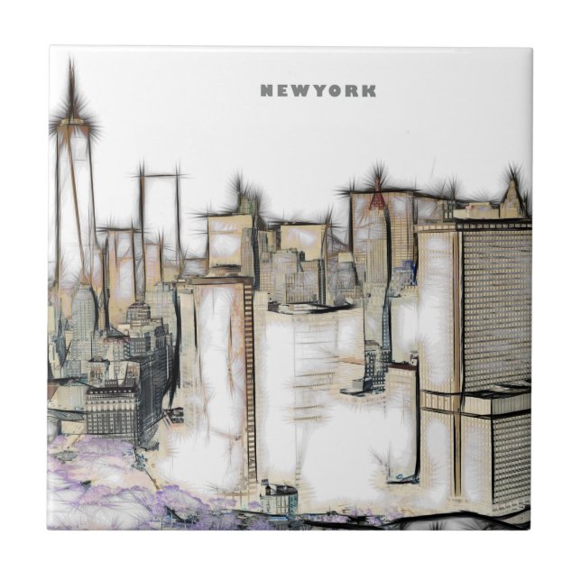 Black And White Skyline New york City Drawing Tile (Front)