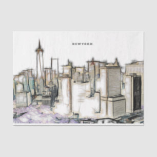 Black And White Skyline New york City Drawing Tissue Paper