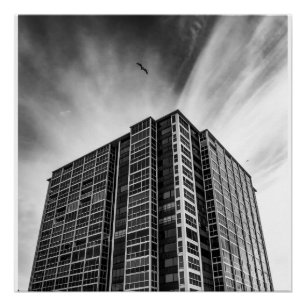 Black and White Skyscraper Wall Art Modern Print