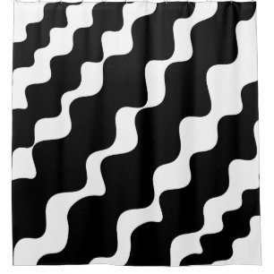 Black and white slanting waves pattern shower curtain