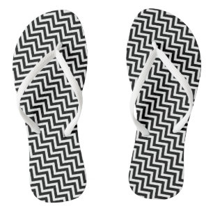 Black and White Small Diagonal Chevron Stripes Jandals