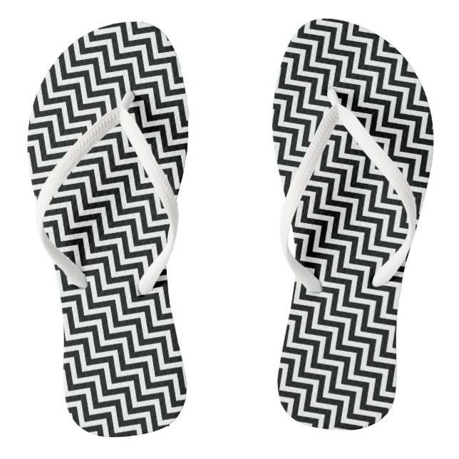 Black and White Small Diagonal Chevron Stripes Jandals (Footbed)